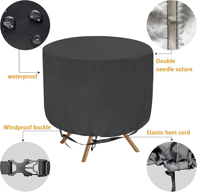 Patio Table 2 Chair Cover (Black), 23" DIA X 18"H, Portable Propane Grill cover, Outdoor Patio Furniture Cover Waterproof for Coffee Table, Hot Tub Side Table with 7.5 Gallon Beer and Wine Cooler
