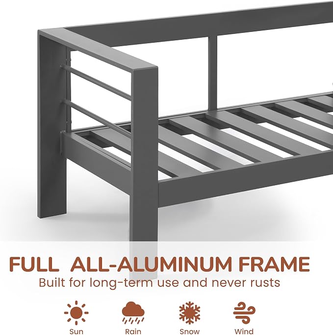 Solaste Aluminum Patio Furniture Set with Fire Pit Table, 4 Piece Metal Outdoor Furniture with Water-Resistant Cushions, Modern Patio Conversation Set for Balcony, Front Porch, and Backyard, Grey