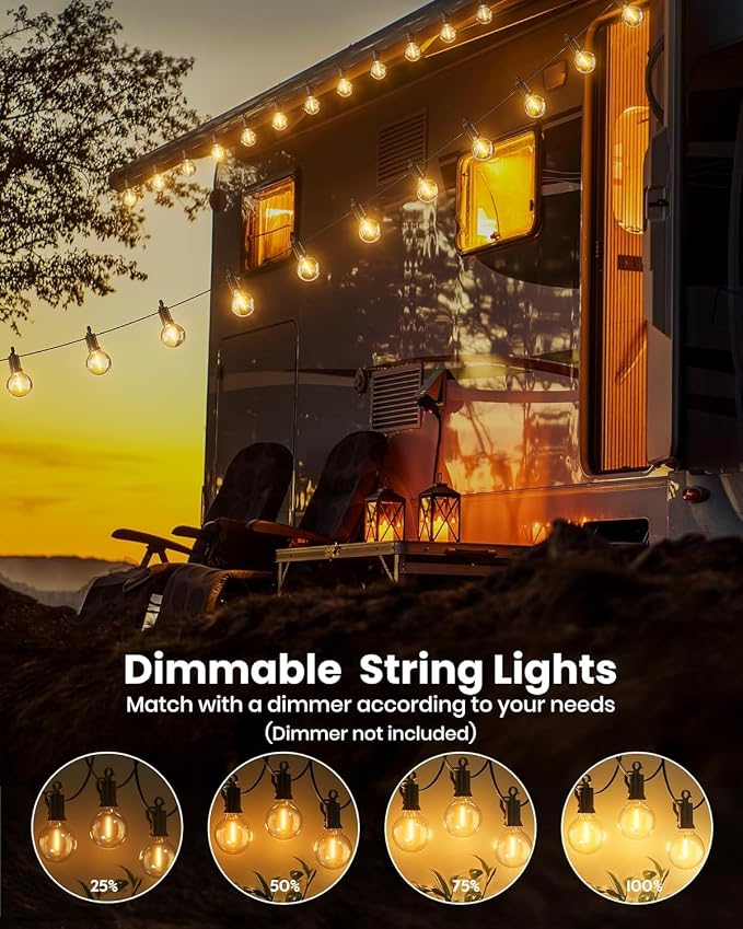 Brightown Outdoor String Lights, 159FT G40 LED IP65 Waterproof Patio Lights | 75 Shatterproof Edison Bulbs, Plug-In, Dimmable, Connectable, Outside Light for Backyard Porch Party Christmas Decorative