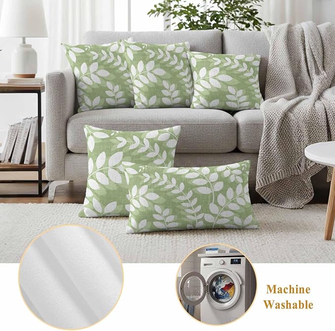Olive Green Leaves Outdoor Waterproof Throw Pillow Covers 26x26 Set of 2, Farmhouse Botanical Branch Vintage Boho Decorative Pillowcases Cushion Pillowcase for Couch Sofa Patio Pillow Protector