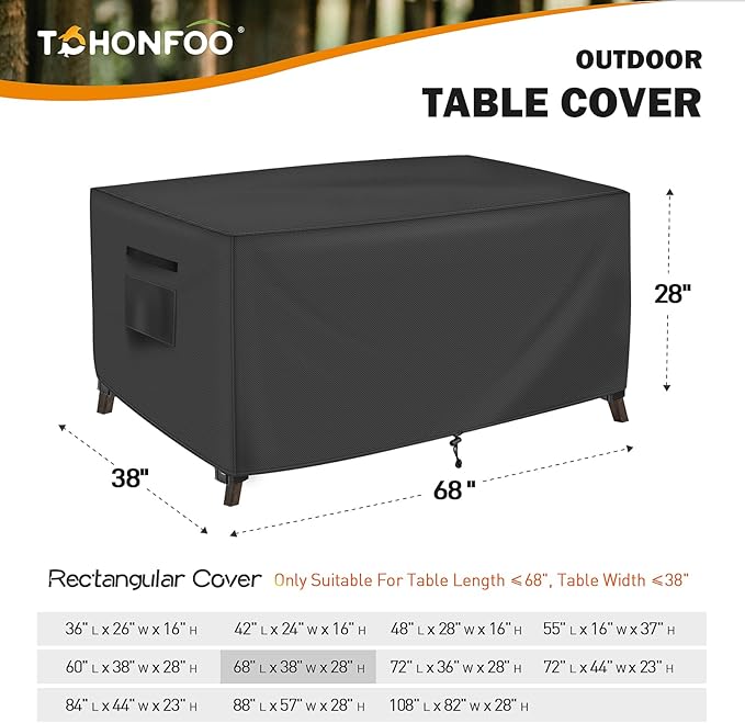 Rectangular Patio Table Cover, Outdoor Table Covers Waterproof, UV Resistant Outdoor Lawn Patio Furniture Covers, 68" L x 38" W x 28" H