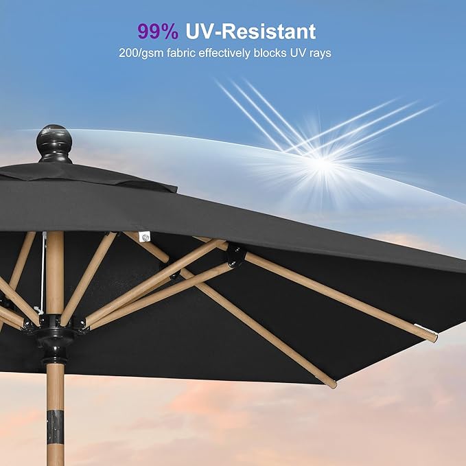 PURPLE LEAF 4' x 6' Market Umbrella Patio Umbrella Outdoor Table Umbrella Aluminum with Push Button Tilt & 8 Sturdy Ribs and Crank Rectangular for Pool Backyard Beach, Black