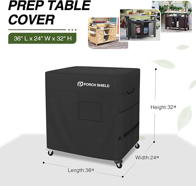 Porch Shield Outdoor Prep Table Cover –Waterproof Patio Dining Cart Cover Fitting Grill Stainless Steel Cart up to 36"L x 24"W x 32"H, Black