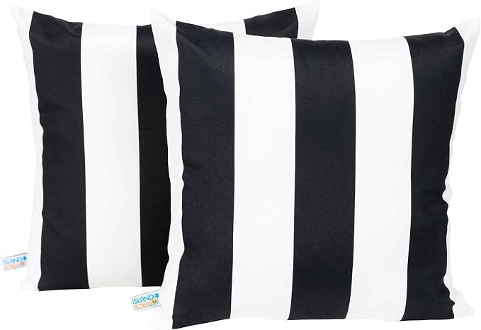Island Umbrella All-Weather Outdoor Throw Pillow - Black and White Stripe - Set of 2