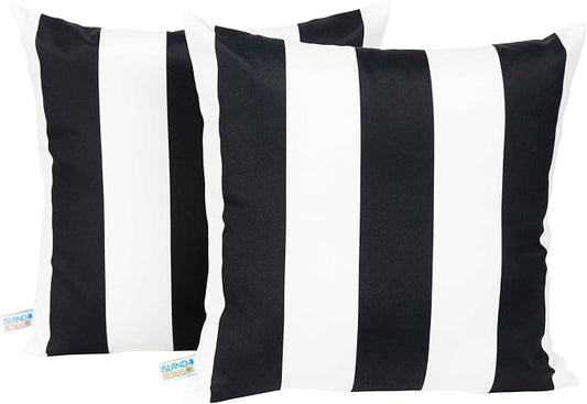 Island Umbrella All-Weather Outdoor Throw Pillow - Black and White Stripe - Set of 2