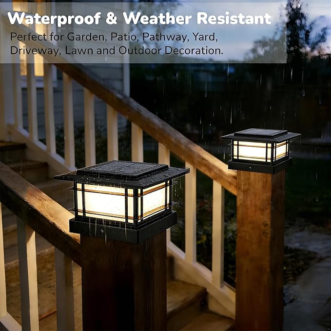 Dynaming 4x4 Solar Post Cap Lights Outdoor with 2 Color Modes, 2 Pack Fence Post Solar Lights Black Shell Fit for Vinyl/Wooden Posts, High Brightness SMD LED Lighting Decor for Garden Deck Patio