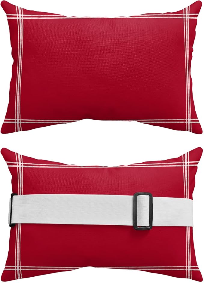 Outdoor Pillows Covers with Inserts Solid Color Red Waterproof Recliner Pillow with Adjustable Strap Throw Pillows for Patio Furniture Pool Lounge Chair, 11x16 inch, 2PCS