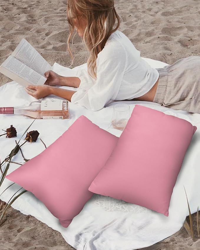 Outdoor Waterproof Throw Pillows Minimalist Solid Pure Pink Patio Pillows Pack of 2,Decorative Pillow Covers with Insert,Pillow Cushion Case for Garden Couch Sofa Unadorned Single Color Art