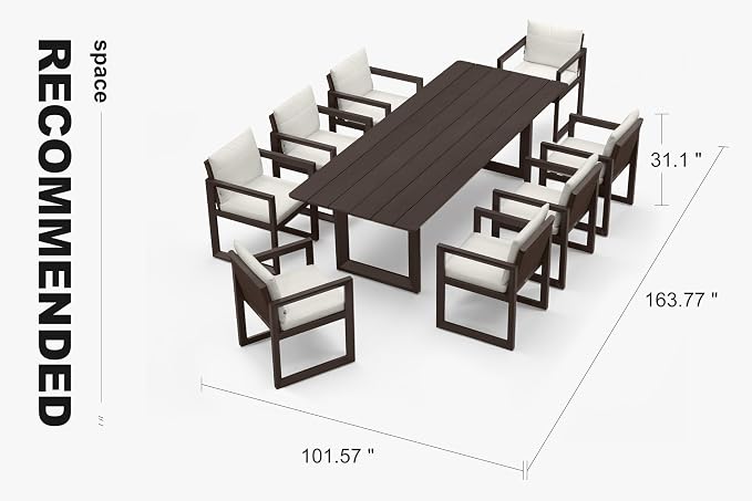 PURPLE LEAF Outdoor Dining Set for 8 Aluminum Luxury Patio Furniture Table and Chairs Set with All Weather Thick Cushion Rectangular Patio Dining Sets for Large Backyard Garden Poolside, Bronze