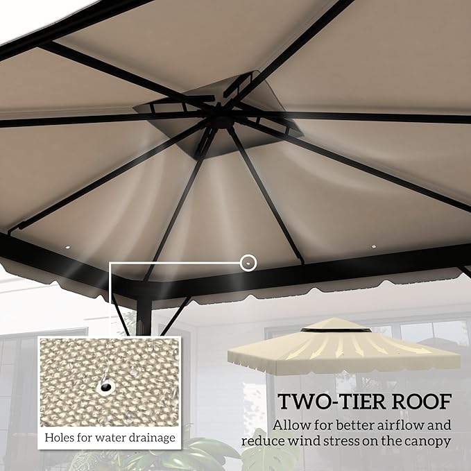Outsunny 10' x 10' Gazebo Replacement Canopy, Gazebo Top Cover with Double Vented Roof for Outsunny 9.7' x 9.7' Frame for Garden Patio Outdoor (TOP ONLY), Beige