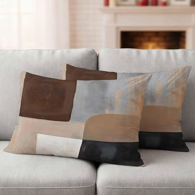 Abstract Ombre Brown Black White Outdoor Waterproof Throw Pillow Covers Set of 2, 20"x12", Modern Art Gradient Decorative Pillow Covers Outside Cushion Case for Patio Porch Garden
