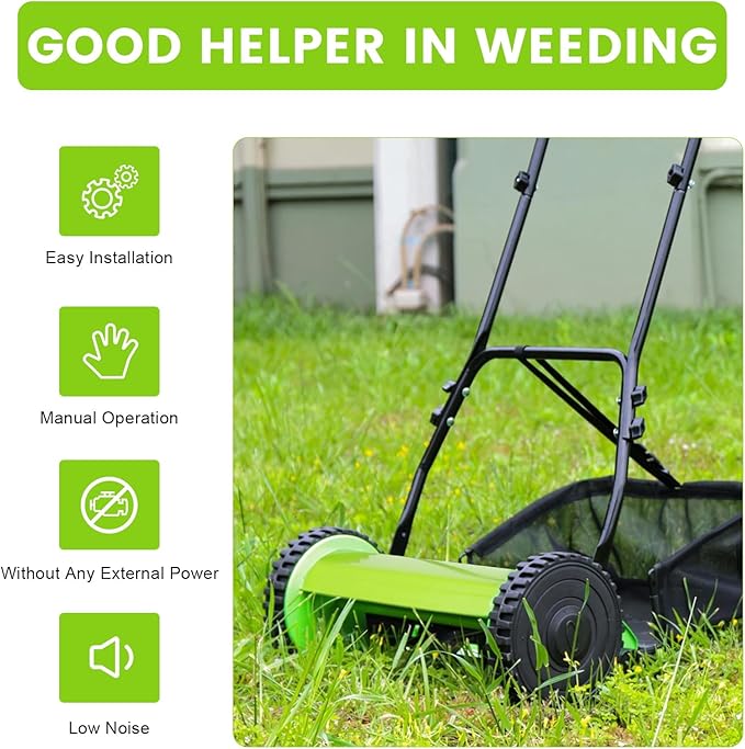 12inch Manual Push Reel Lawn Mower, Push Lawn Sweeper Leaf Collector Lawn Sweeper with 5 Blades and 23L Collection Bag Lawn Leaf Collector for Fallen Leaves, Grass