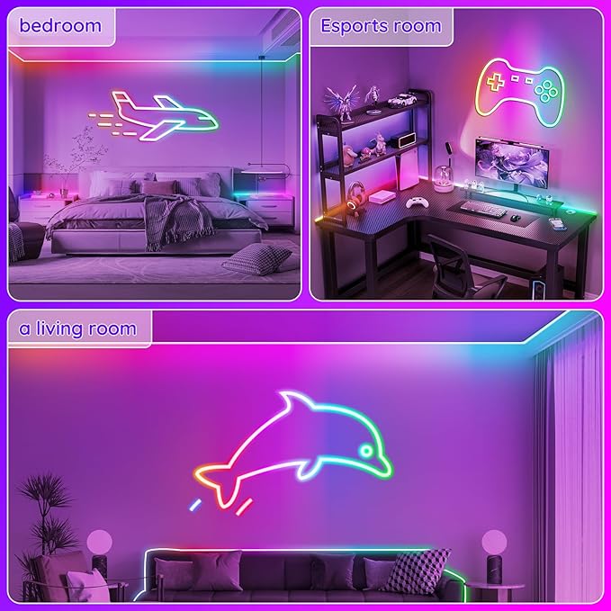 RCUICA 16.4FT LED Neon Rope Lights Waterproof with Smart App Control Remote,DIY Scene Modes,Music Sync hronization,Eaves Lights for Garden Decor,Deck,Christmas