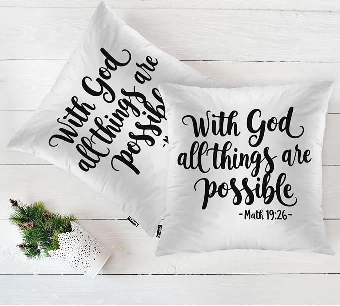 Swono Home Decorative Throw Pillow Covers Bible Quote, Hope with God All Things are Possible Set of 2 Pillow Case Cushion Cover for Sofa Couch Bed Christian Verse Pillows Covers Decor 18x18 Inch