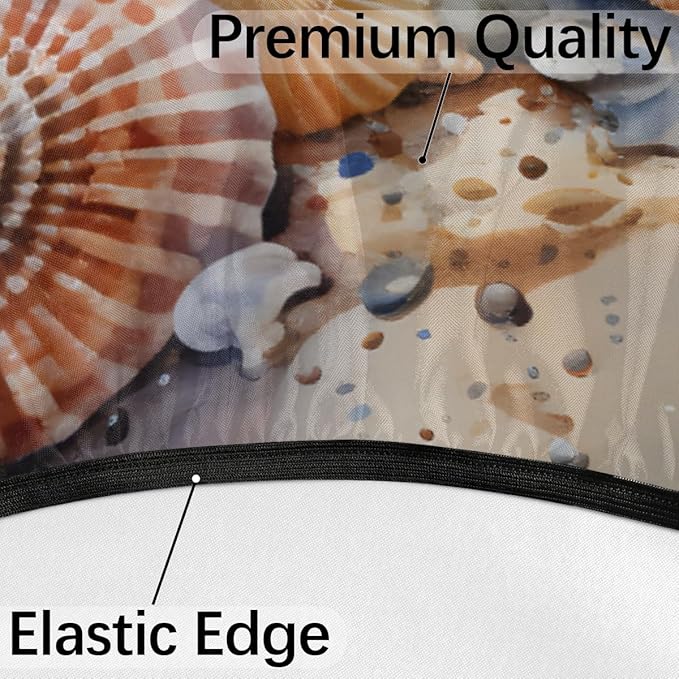 OSAM SPACE Outdoor Tablecloth with Umbrella Hole, Round Elastic Fitted Table Cloth with Invisible Zipper, Beach Starfish Picnic Patio Table Cover 36-44in