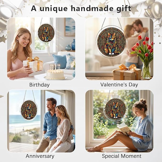 Acrylic Puzzle Suncatcher, Colorful Cat Sun Catcher Jigsaw Puzzle Window Hanging, Acrylic Puzzles Kit Home Garden Decor, Mothers Day and Birthday Gifts for Mom, Wife, Sisters, 7.87 inch