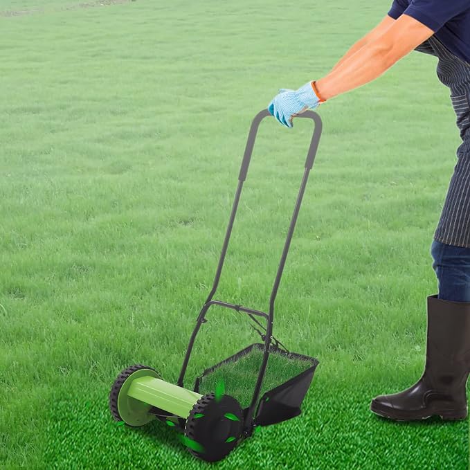 12-Inch Manual Lawn Mower, Adjustable Heights & Efficient Grass Catcher with Collection Bag Push Reel Lawn Mower Push Lawn Sweeper for Garden Yard Park (12-Inch Sweeper)