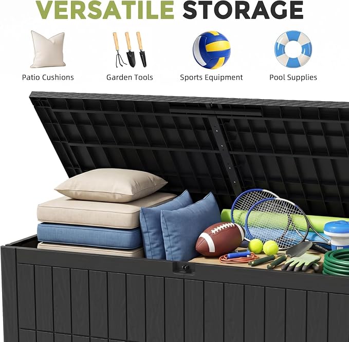 UDPATIO 120 Gallon Deck Box Outdoor Storage Box Lockable Waterproof Resin Indoor Outdoor Storage Container for Patio Cushions, Tools, Package Delivery Boxes for outside