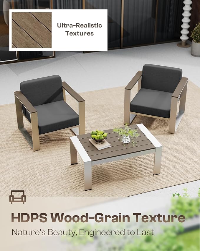 Outdoor Patio Furniture Set, 7 Seats Outdoor Patio Conversation Sets with Wide Seat and Ergonomic Washable Thick Cushions, Modern Patio Sectional Furniture for Balcony, Porch