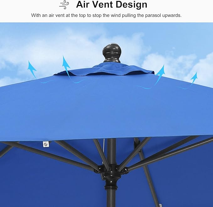 PURPLE LEAF 11.5' x 8' Rectangle Patio Market Umbrella with Base Outdoor Table Umbrellas Aluminum Frame Sun Shade with 8 Sturdy Ribs for Garden Deck Lawn Pool Sky Blue