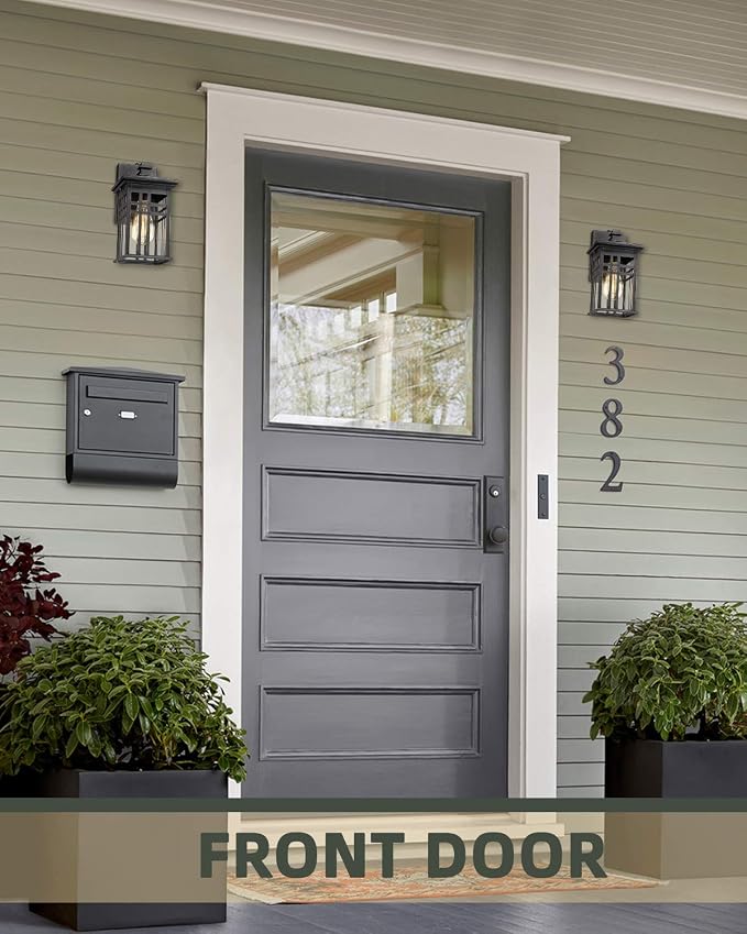 Dusk to Dawn Sensor Outdoor Wall Sconces - HWH Exterior Wall Mount Light Fixture Matte Black, 2-Pack Porch Lights for Garage, Doorway, Balcony, Garden, 5HD27B-PC-2PK BK