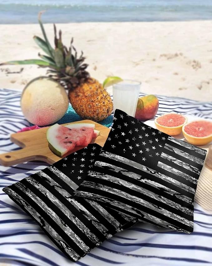 Camouflage Outdoor Pillow Covers Set of 2, American Patriotic Flag Independence Day Decorative Waterproof Throw Pillowcase USA Star Striped Camo Cotton Linen Soft Cozy Cushion Cover Pillowsham 16x16In