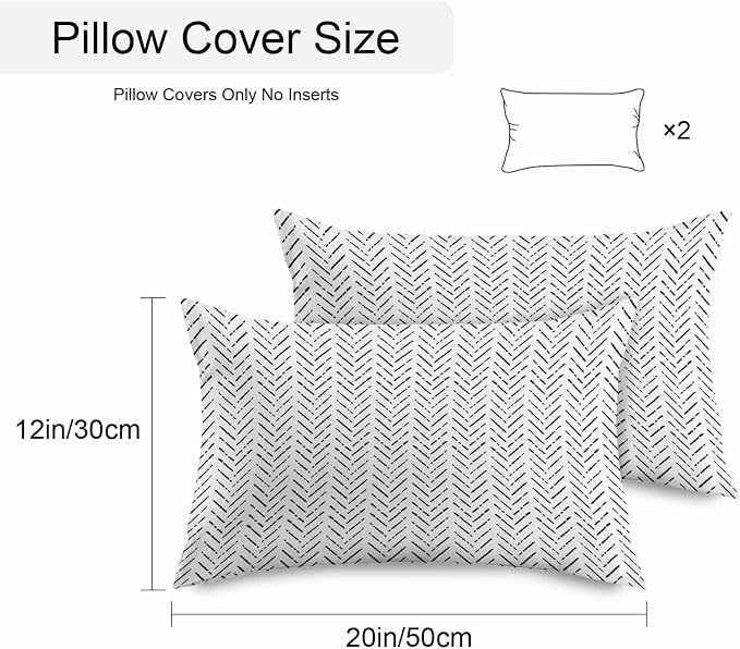 Vandarllin Outdoor Throw Pillows Covers 20x12 inch Set of 2 Waterproof Black Stripes Decorative Zippered Cushion Covers for Patio Furniture, Modern Art Lines Lumbar Pillowcases