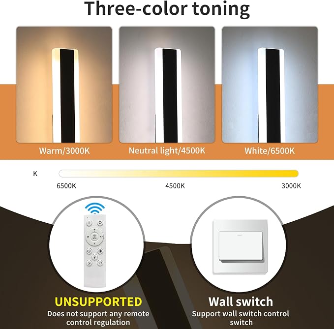 Outdoor Wall Sconces, 31.4inch Modern Wall Lights, 3 Lights Color 3000K/4500K/6000K, Acrylic Panel Exterior Porch Light, IP65 Waterproof, Large Minimalist Wall Lamp for Patio, Yard, Garage