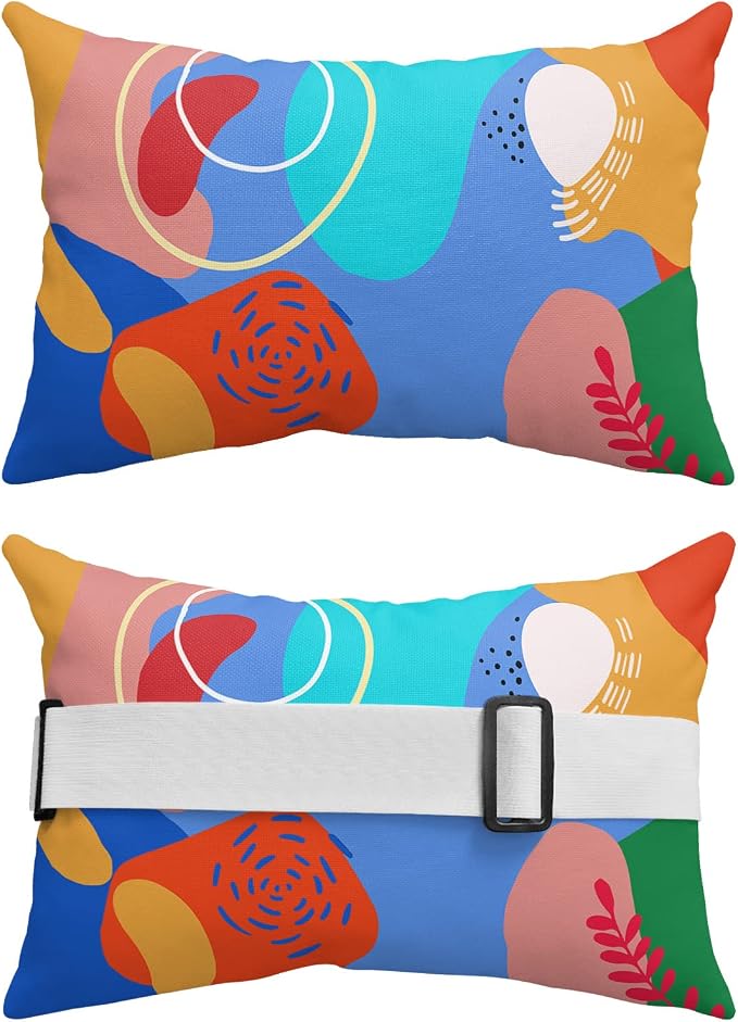Outdoor Pillows Covers with Inserts Boho Abstract Geometric Teal Blue Orange Waterproof Recliner Pillow with Adjustable Strap Throw Pillows for Patio Furniture Pool Lounge Chair, 12x20 inch, 2PCS