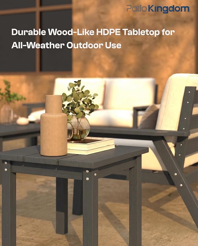 7 Piece Patio Furniture Set, HDPE Outdoor Sectional with Beige Washable Thick Cushions, Coffee Table, Patio Conversation Sets for Lawn, Garden, Porch, Balcony (Grey Frame)