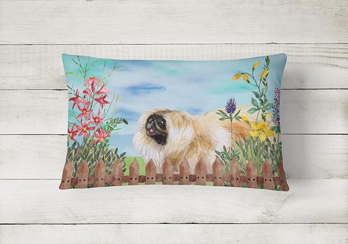 Caroline's Treasures CK1243PW1216 Pekingese Spring Canvas Fabric Decorative Pillow Machine Washable, Indoor Outdoor Decorative Pillow for Couch, Bed or Patio, 12HX16W