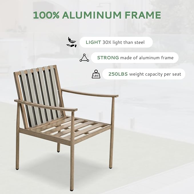 7-Piece Outdoor Dining Set for 6, Aluminum Dining Set with Cushions, 6 Dining Chairs with Rope Backrest, Large Rectangular Table with Umbrella Hole, Patio Dining Set for Lawn Porch Yard,Brown