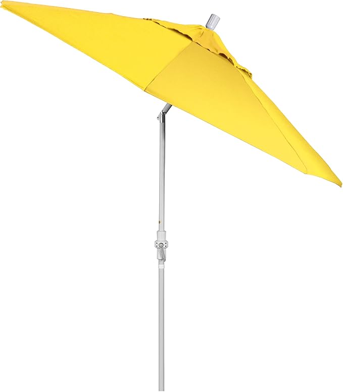 California Umbrella 9' Round Aluminum Market Umbrella, Crank Lift, Collar Tilt, White Pole, Lemon Olefin