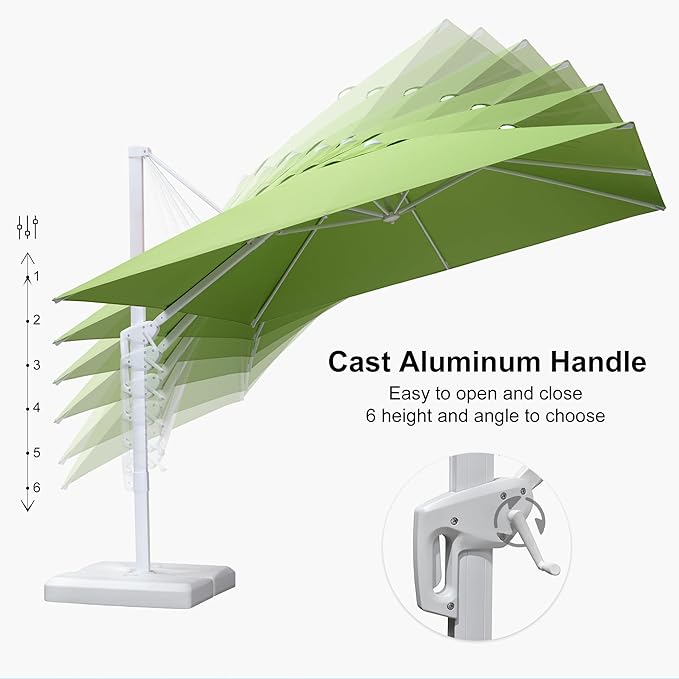 PURPLE LEAF 10 FT Patio Umbrella With Base White Cantilever Umbrella Square Outdoor Offset Umbrella Windproof with 360° Rotation for Garden Deck Pool, Macaw Green