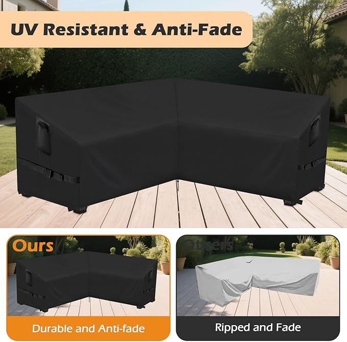 Outdoor V-Shaped Sectional Sofa Cover fit 85" x 85", 84" x 84", 83" x 83" L-Shaped Sofa, Waterproof Patio Couch Covers Outdoor Furniture Covers for Winter, 85"L x 32"W x 30"H