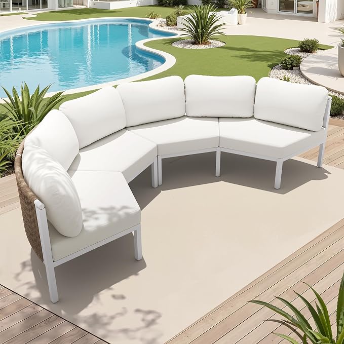 Crestlive Products Curved Patio Furniture Set, Modular Half Moon 4-Seater Sofa, Aluminum Outdoor Sectional with 5-Inch Water-Resistant Cushions, All Weather Couch for Backyard, Deck, Porch, Poolside