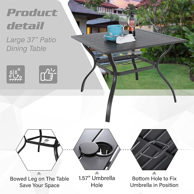 Sophia & Willliam Oversized Outdoor Dining Set 5 Piece Metal Patio Table and Chairs Set with 4 Large Padded Patio Dining Chairs & 37" Square Dining Table, Deck,Lawn,Kitchen Furniture