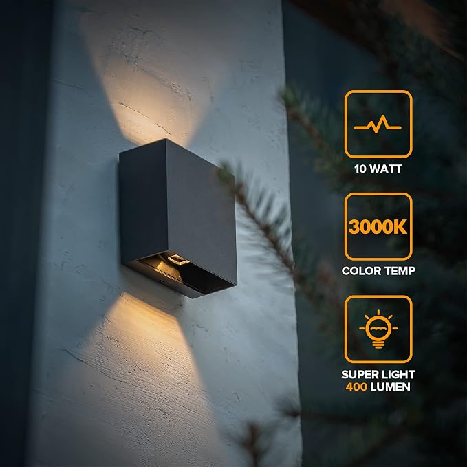 LUTEC 2-Pack LED Up & Down Modern Wall Lamp, Aluminum Anti-Rust Outdoor Indoor Wall Sconce, 10W 3000K Warm White, Adjustable Exterior Wall Light, Waterproof for Porch, Patio, Garden, Bedroom-Black
