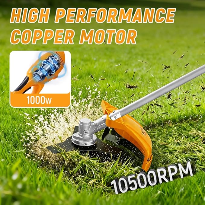 Hoteche 1000W Electric String Trimmer & Brush Cutter, 10500RPM with 350MM/230MM Cutting Diameter, Orange & Black, Color Box