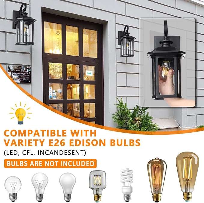 JYZ Dusk to Dawn Outdoor Wall Lighting, Exterior Porch Light Fixture, Waterproof Outdoor Wall Mount Lantern, Classic Black Sconce Lamp Outside for House Doorway Garage Patio Yard