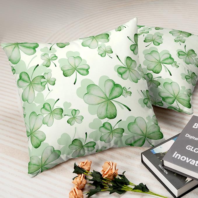 Green Lucky Charm St Patricks Day Pillow Covers 24x24 Pack of 2 Spring Summer Shamrock Pillows Cases Soft Touch March Home Decorations for St Patricks Day