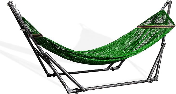 Best Home Fashion Portable Hammock with Collapsible Steel Stand, 450 lbs Capacity, No Tools Assembly, Carrying Bag Included, Perfect for Indoor Outdoor Backyard Patio Camping Beach, Green