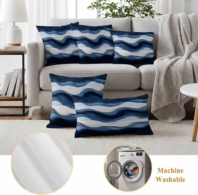 Abstract Mountain Outdoor Waterproof Throw Pillow Covers Set of 2, 20"x12", Watercolor White Navy Texture Nature Decorative Pillow Covers Outside Cushion Case for Patio Porch Garden