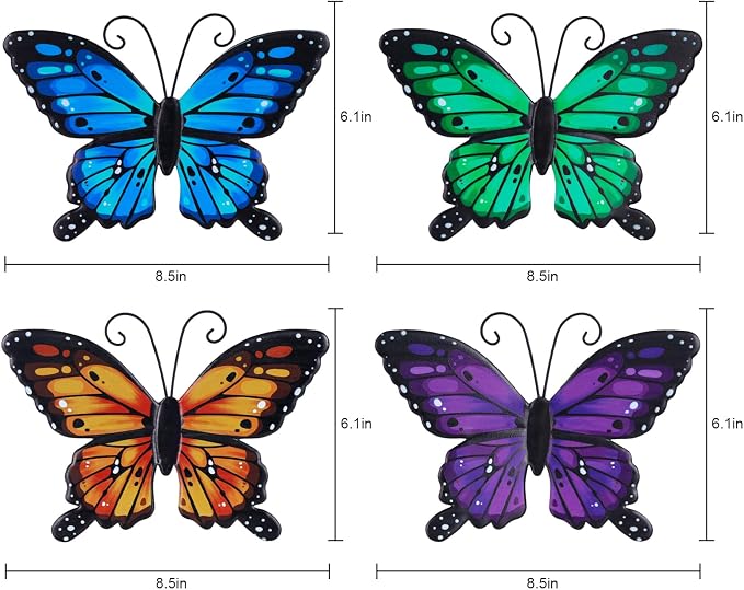 hogardeck Metal Butterfly Wall Decor, 4 PCS Multicolor Butterfly Spring Decor for Indoor Outdoor, Decorative Hanging Wall Art for Kitchen, Living Room, Porch, Garden, Yard
