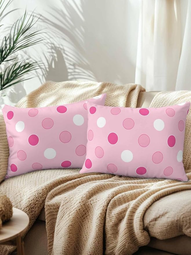 Waterproof Outdoor Pillow Set of 2 Pink Polka Dots Decorative Throw Pillows Cover & Insert 20x12 Inch Lumbar Pillowcase Funny Circles Spots Pillows for Couch Sofa Bed Patio Furniture Indoor Outdoor