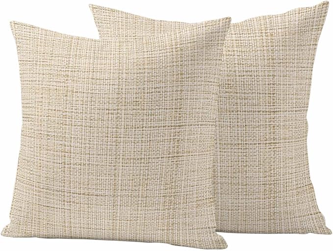 Outdoor Waterproof Throw Pillow Covers Set of 2 Beige Linen Texture Pillowcases 26x26 Inches Solid Color Decorative Pillows Cushion Case Patio Pillows for Couch Bed Chair Garden