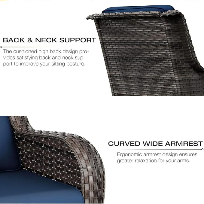 KEIKI Outdoor Swivel Rocker Wicker Chairs Set of 2, 3 Pieces All Weather Rattan Bistro Set Small Conversation Set with 2 Swivel Rocking Chairs and Side Table for Porch Deck Garden Backyard
