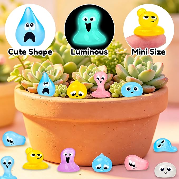 64 Pcs Luminous Mini Resin Water Elves Figurines Glow in the Dark Tiny Little Resin Figures for Halloween Micro Landscape Fairy Garden Decor