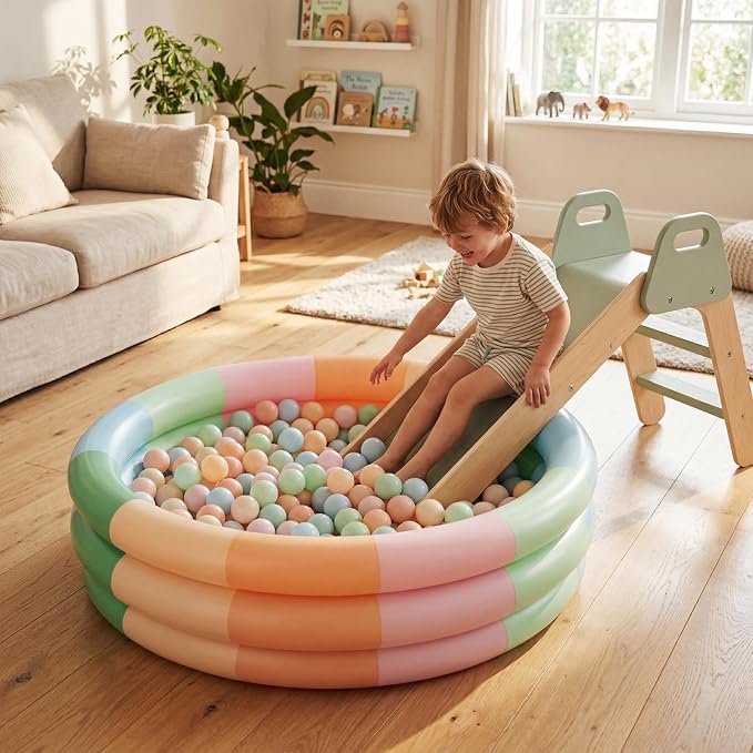 VioraWhite 4 Pack Inflatable Kiddie Pool for Toddlers 34"x10" Morandi Blow Up Kids Swimming Pool Small 3 Rings Round Baby Pools for Indoor Outdoor Water Game Play Center