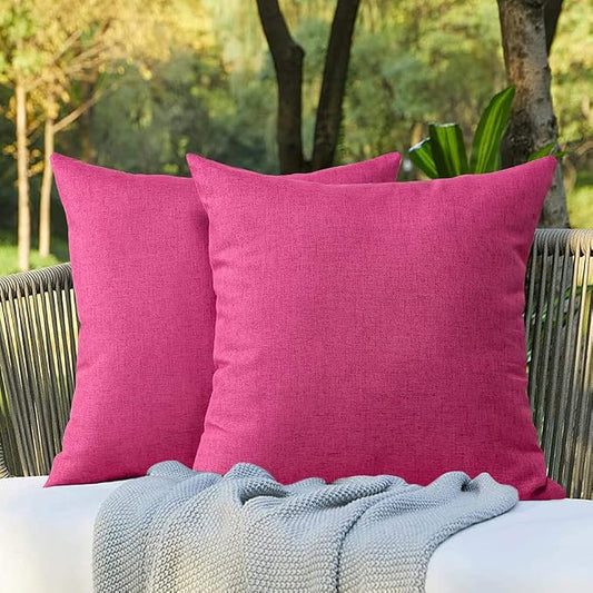 OTOSTAR Pack of 2 Outdoor Waterproof Throw Pillow Covers 16x16 Inch Garden Decorative Pillow Covers Square Outdoor Pillowcase Cushion Case Patio Pillows for Couch Tent Sofa Bench Home Decor (Hot Pink)